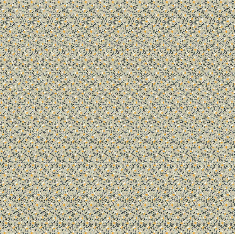 Katoen beige met struikjes met oranje & witte bloempjes